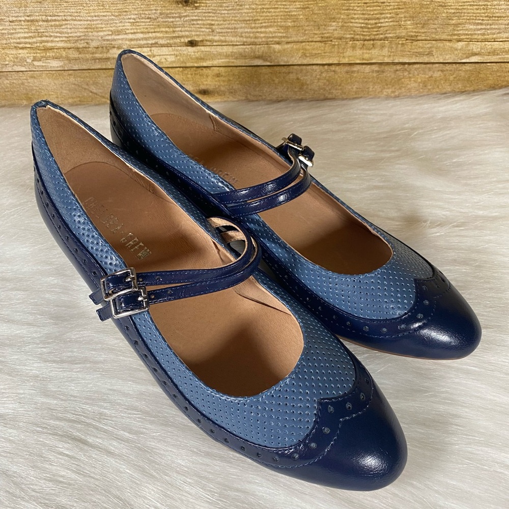Chelsea Crew Denise Oxford Blue Heels Size 38 Vintage Inspired Heel Pumps